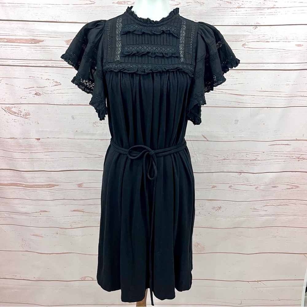 NWT Boden Boho Frilly Lace Trim Belted Ruffle Cottagecore Jersey Mini Dress